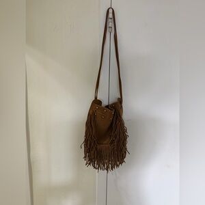 Zara Brown Fringe Bucket Crossbody Bag